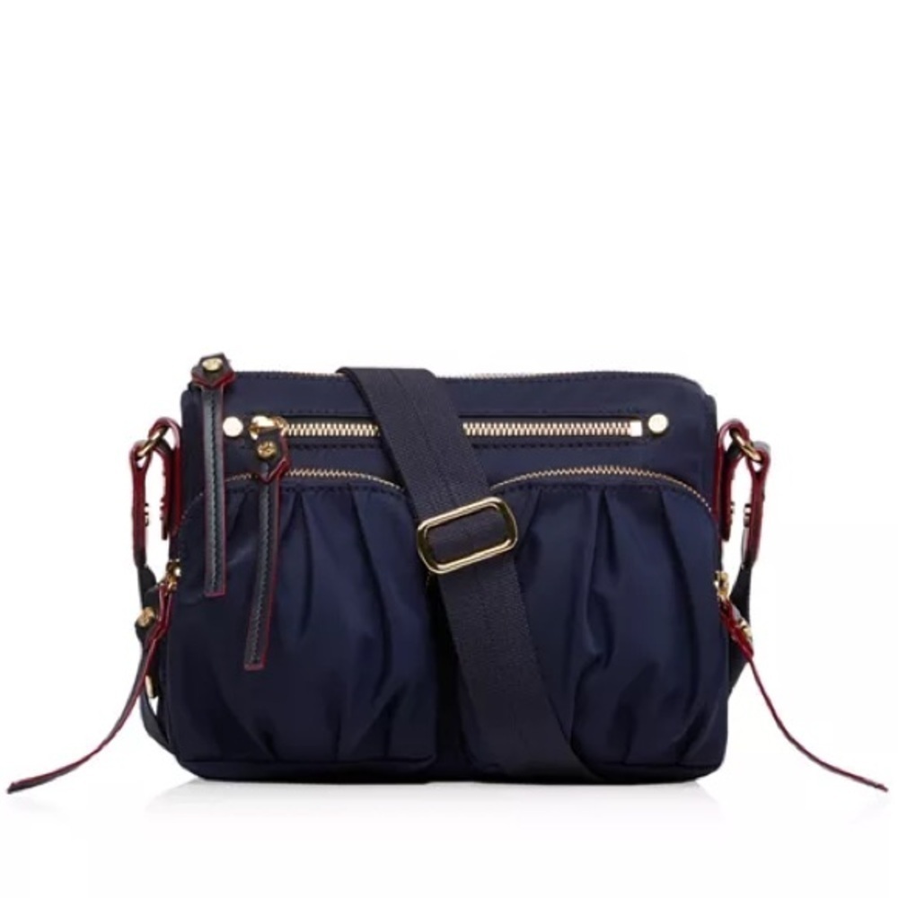 MZ Wallace Paige Nylon Crossbody in Navy & Tan